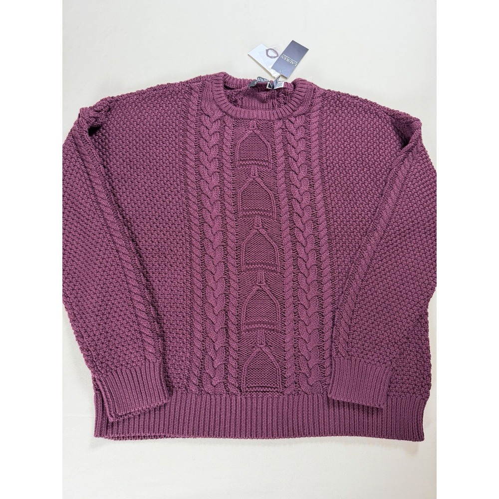 Lauren Ralph Lauren Womens Cable Knit Sweater L Dark Garnet New NWT All Cotton